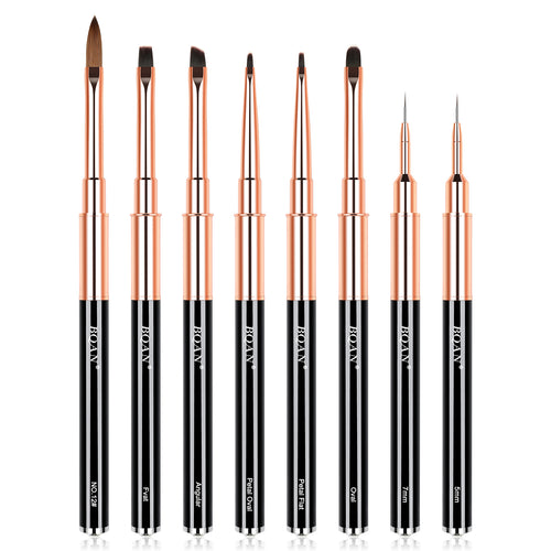 New Design 8 PCS Black Rose Gold Metal Handle Nail Art Brush Set