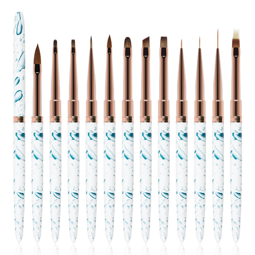 Customized 12 Piece Blue and White Teardrop Gel Nail Brush Set Nail Art Designs