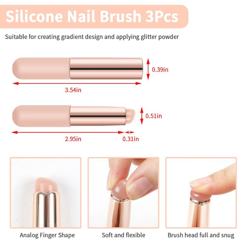 BQAN 3Pcs Pink Silicone Nail Brushes - Ombre, Chrome & French Manicure Tools