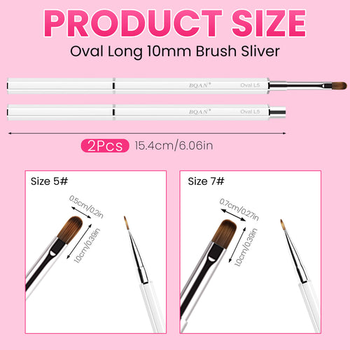 BQAN Pro UV Gel Nail Brush|Oval Long 10mm Nail Brush|Anti-Roll Hexagonal Metal Handle