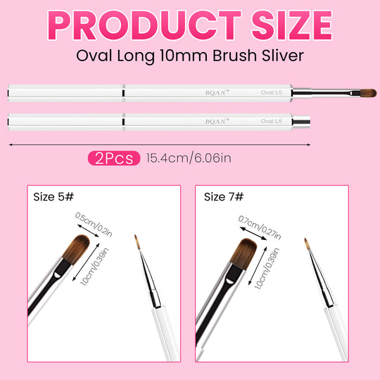 BQAN Pro UV Gel Nail Brush|Oval Long 10mm Nail Brush|Anti-Roll Hexagonal Metal Handle