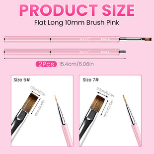 BQAN Pro UV Gel Nail Brush|Flat Long 10mm for Builder & Hard Gel |Anti-Roll Hexagonal Metal Handle