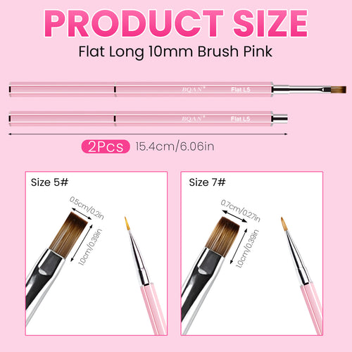 BQAN Pro UV Gel Nail Brush|Flat Long 10mm for Builder & Hard Gel |Anti-Roll Hexagonal Metal Handle