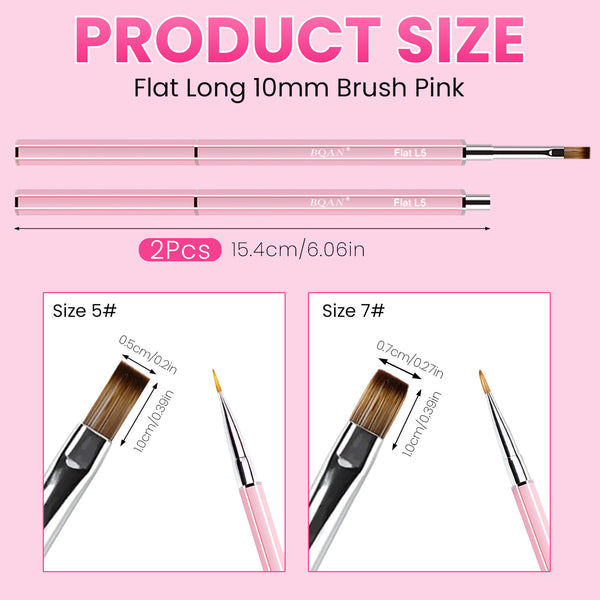 BQAN Pro UV Gel Nail Brush|Flat Long 10mm for Builder & Hard Gel |Anti-Roll Hexagonal Metal Handle