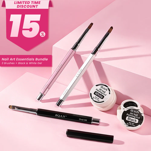 BQAN Nail Art Essentials Bundle|3 Brushes + Black & White Gel|Professional Nail Art Tool