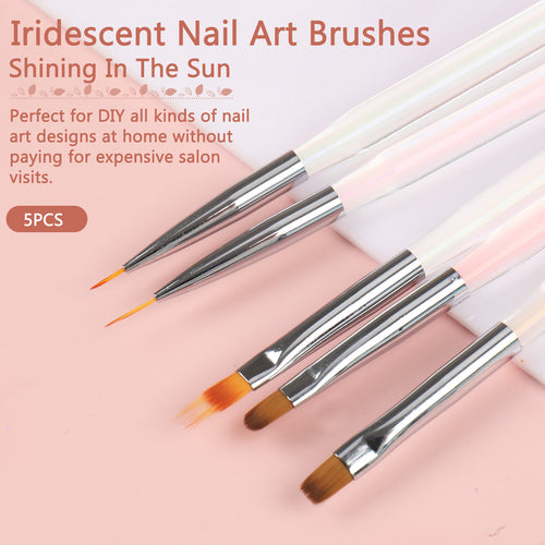 Iridescent Nail Art Brush Set – 5PCS Aurora Rainbow Nail Art Brushes for DIY & Salon Use