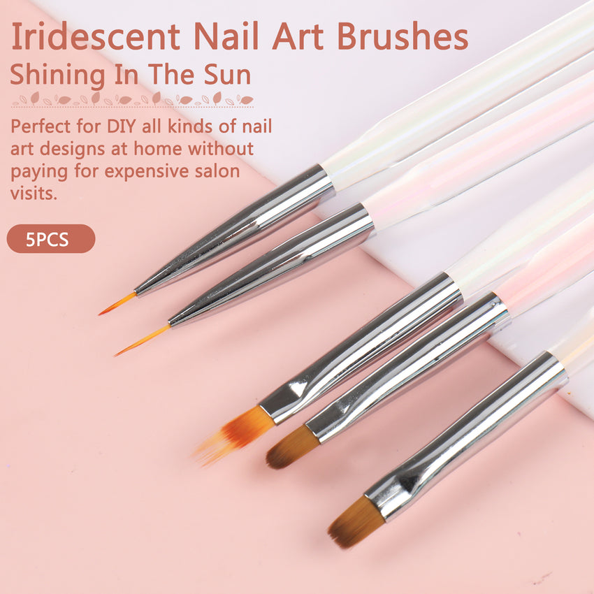 Iridescent Nail Art Brush Set – 5PCS Aurora Rainbow Nail Art Brushes for DIY & Salon Use