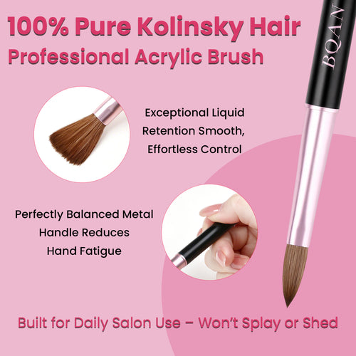 BQAN Acrylic Brush Set|3 sizes|100% Pure Kolinsky Hair|Professional Nail Tool