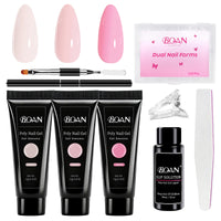 BQAN Poly Nail Gel Kit,3 Colors Poly Extension Gel With Dual Forms Builder Extension for Nail Tech DIY at Home Manicure Set
