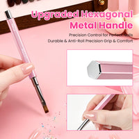 BQAN Pro UV Gel Nail Brush|Flat Long 10mm for Builder & Hard Gel |Anti-Roll Hexagonal Metal Handle