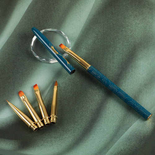 BQAN 5-In-1 Assembled Wheaties Nail Art Brush Set with Nail Brush Holder Case Bag