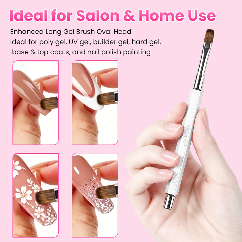 BQAN Pro UV Gel Nail Brush|Oval Long 10mm Nail Brush|Anti-Roll Hexagonal Metal Handle