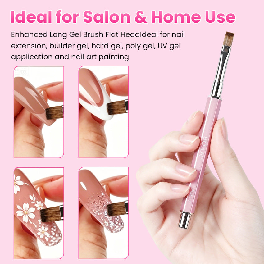 BQAN Pro UV Gel Nail Brush|Flat Long 10mm for Builder & Hard Gel |Anti-Roll Hexagonal Metal Handle