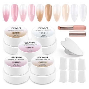 BQAN Ombre Gel Nail Polish Kit, 5 Colors Patting Gradient Painting Gel with Nail Sponge & Silicone Brush & Palette