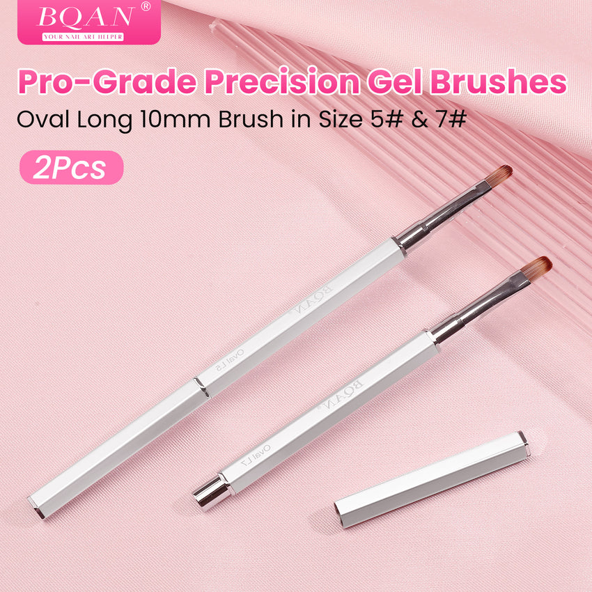 BQAN Pro UV Gel Nail Brush|Oval Long 10mm Nail Brush|Anti-Roll Hexagonal Metal Handle