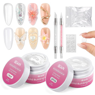 BQAN Nail Solid Sculpting Gel for 3D Nail Art, 2 Pcs of 15g/0.5oz White & Clear Colors