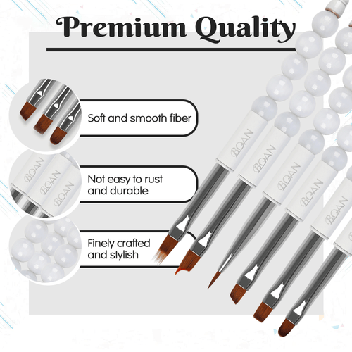 📣New In🔥BQAN Professional White Spiral Ball Nylon Best Nail Art Design Brushes Near Me High Quality Bead Nail Liner Brush Set