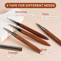 4 Tape Sandalwood Handled Nail Art Brush For Different Nail Beauty Needs