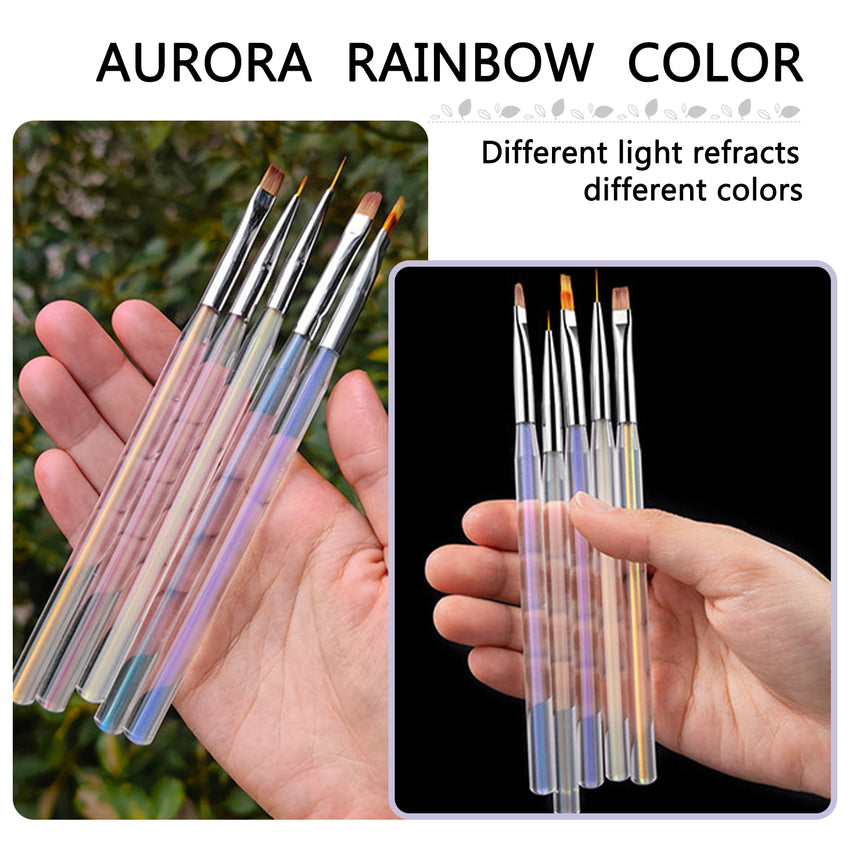 Iridescent Nail Art Brush Set – 5PCS Aurora Rainbow Nail Art Brushes for DIY & Salon Use