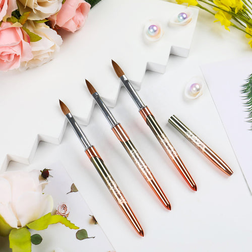 BQAN #2-#22 Acrylic Brush Rose Gold Nail Art Brush Wooden Handle Gel Builder Manicure Brush Drawing Tools
