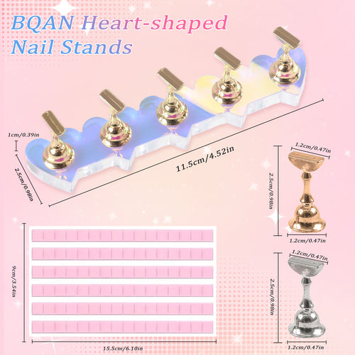 2 Set Pcs Heart Shaped Nail Art Racks Powerful Magnetic Diy Nail Rack