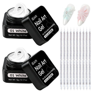 BQAN Non-Sticky 3D Sculpting Gel, 2Pcs White Solid Builder Gel for Nail Art Flowers & Relief Designs, with Nail Sculpting Tools, UV/LED Cured for Salon Professionals