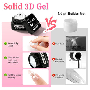 BQAN Non-Sticky 3D Sculpting Gel, 2Pcs White Solid Builder Gel for Nail Art Flowers & Relief Designs, with Nail Sculpting Tools, UV/LED Cured for Salon Professionals