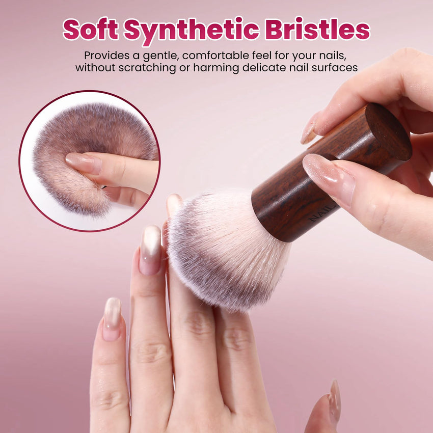 BQAN Professional Nail Dust Brush with Wooden Handle - Soft Bristle Cleaning Brush for Acrylic & Gel Nail Art, Powder Removal Tool for Nail Tech, Salon & Home Manicure
