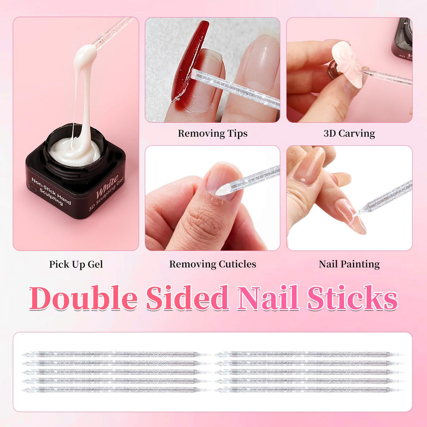 BQAN Non-Sticky 3D Sculpting Gel, 2Pcs White Solid Builder Gel for Nail Art Flowers & Relief Designs, with Nail Sculpting Tools, UV/LED Cured for Salon Professionals