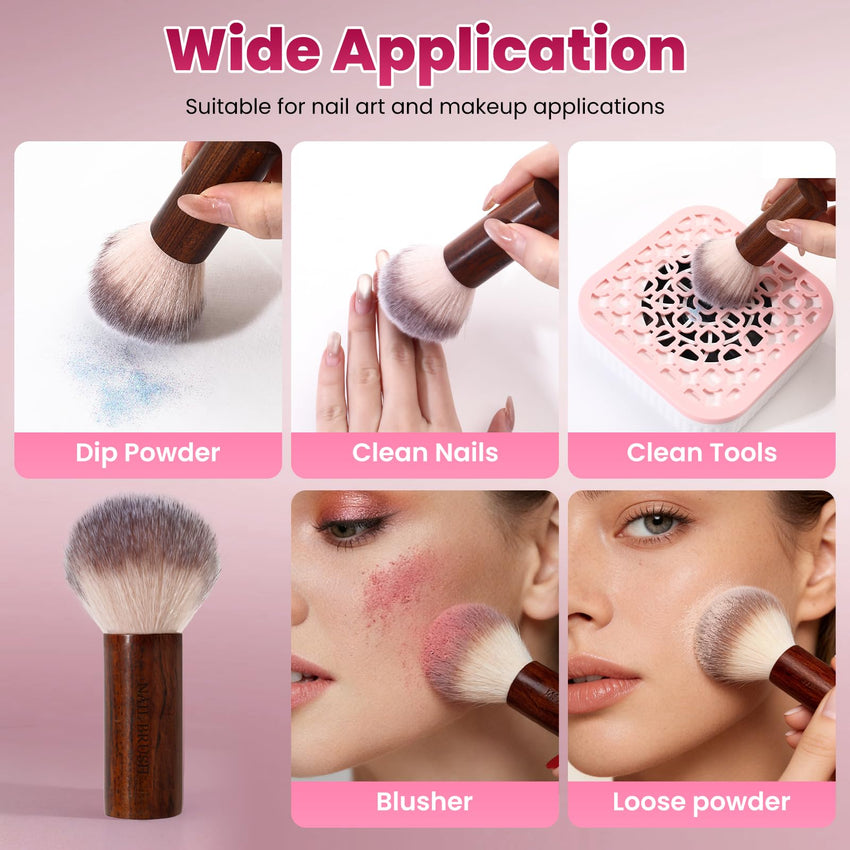 BQAN Professional Nail Dust Brush with Wooden Handle - Soft Bristle Cleaning Brush for Acrylic & Gel Nail Art, Powder Removal Tool for Nail Tech, Salon & Home Manicure