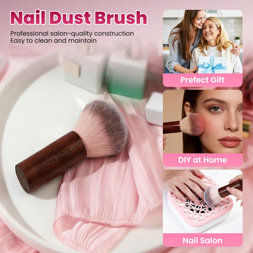 BQAN Professional Nail Dust Brush with Wooden Handle - Soft Bristle Cleaning Brush for Acrylic & Gel Nail Art, Powder Removal Tool for Nail Tech, Salon & Home Manicure
