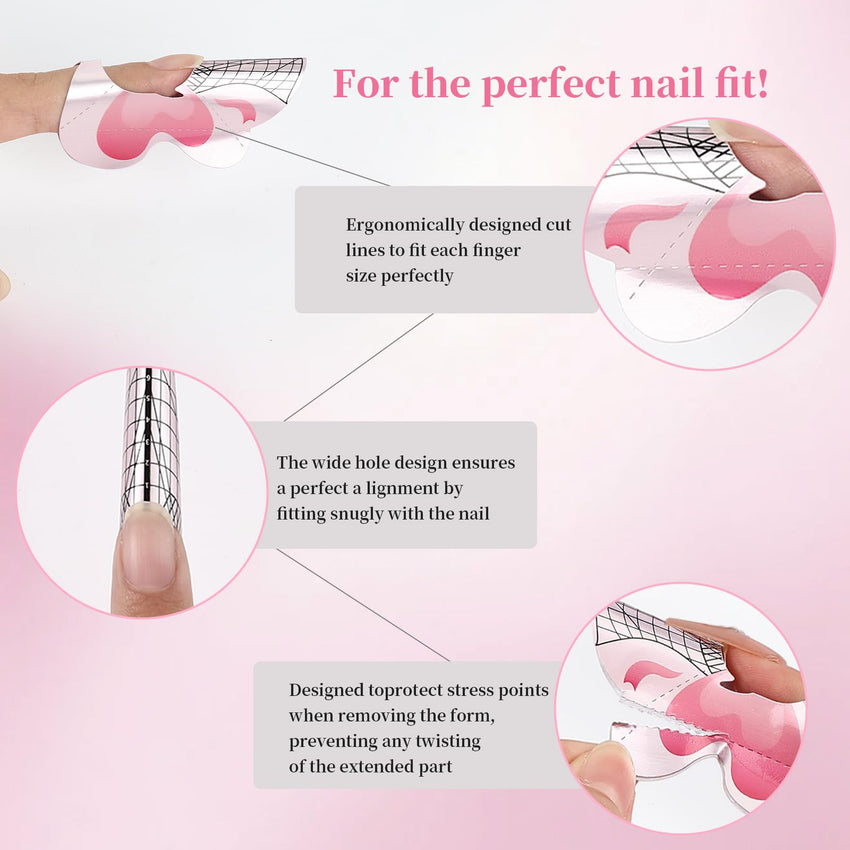 BQAN 100PCS Nail Forms for Builder Gel, Self Adhesive Nail Extension Forms, Professional Nails Art Tips for Acrylic Nails Poly Gel