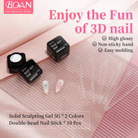 BQAN Non-Sticky 3D Sculpting Gel, 2Pcs White Solid Builder Gel for Nail Art Flowers & Relief Designs, with Nail Sculpting Tools, UV/LED Cured for Salon Professionals