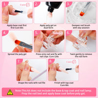 BQAN Poly Nail Gel Kit, 3 Colors -Pink Nude White- Poly Extension Gel With Dual Forms Builder Extension for Nail Tech DIY at Home Manicure Set