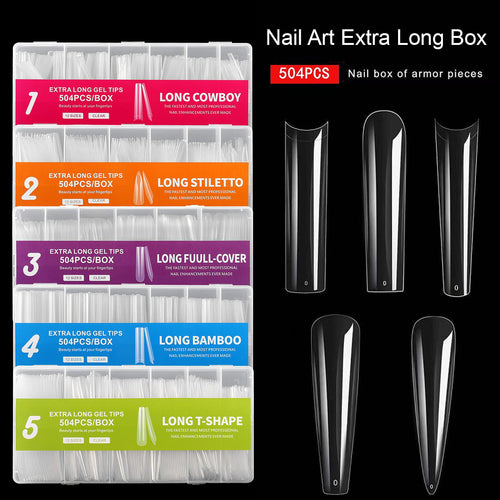 240/504 Pcs Full Coverage/Half Coverage Acrylic Clear Extra Long Nail Tips