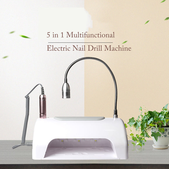 BQAN 5 in 1 Nail Dust Collector with Drill, Multifunctional Electric Nail Drill Machine with Dust Collector Vacuum LED Desk Lamp Hand Rest Pillow for Acrylic Nails