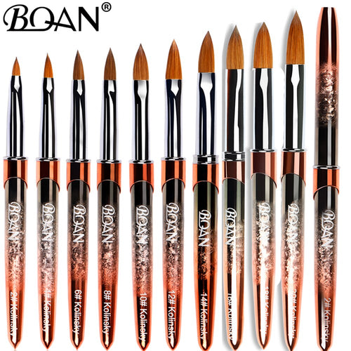 BQAN #2-#22 Acrylic Brush Rose Gold Nail Art Brush Wooden Handle Gel Builder Manicure Brush Drawing Tools