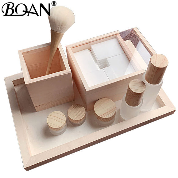BQAN Wood Nail Art Brush Holder Octagonal Shape Pink Gray Brushes Organizer Pen Makeup Cotton Piece Storage Shelf Manicure Tool
