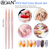 BQAN 3Pcs Nail Art Brush Design Tip Painting Drawing Carving Dotting Pen FlatFan Liner Acrylic Gel UV Polish Tool Manicure