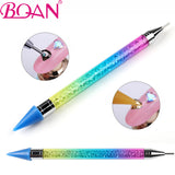 BQAN 1pc New Rainbow Dual-Heads Acrylic Dotting Wax Pen Gradient Rhinestones Gem Picker Crystal Picking Nail Art Manicure Tools