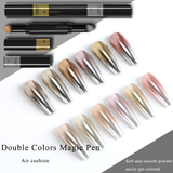 BQAN 6 Colors 2 in 1 Mirror Solid Nail Makeup Pen Aurora Glitter Powder Air Cushion Mirror Nail Pen