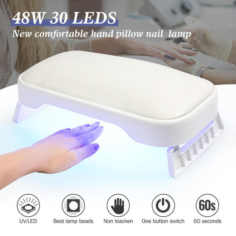 2-in-1 New 48W PU Leather Hand Pillow 30 Leds Powerful Manicure Nail Drying Fast Nail Salon Tools UV Nail Lamp