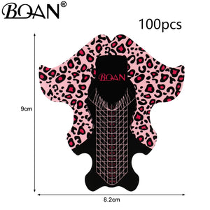 BQAN 100/300pcs Leopard French Nail Form Tips Gold Nail Extension Art Tools For Nails Gel Extension Sticker Acrylic Manicure Tip