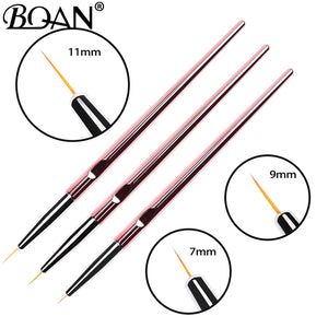BQAN 3Pcs Nail Art Brush Design Tip Painting Drawing Carving Dotting Pen FlatFan Liner Acrylic Gel UV Polish Tool Manicure