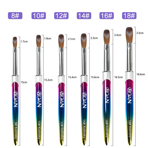 BQAN #8-#18 Kolinsky Acrylic Brush 3D Pure Handmade Nail Brushes For Acrylic Application Professional Nail Art Brush Set