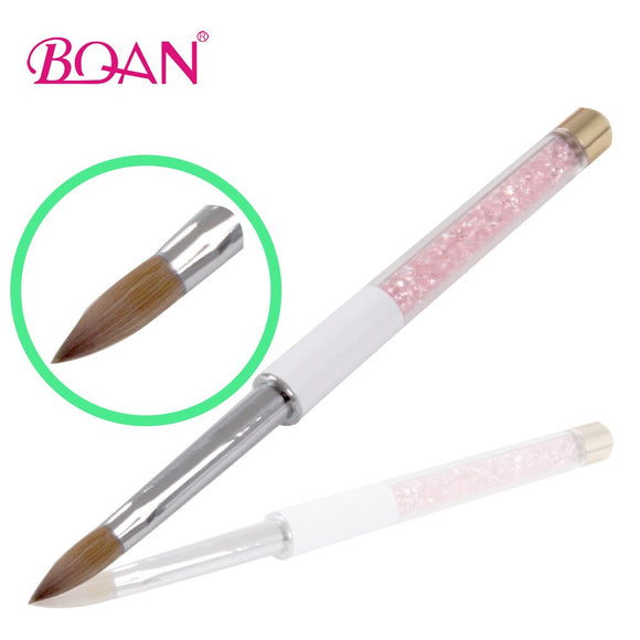 BQAN Retail 1 Pc 10 # Pink Diamond Rhinestones Mango Kolinsky Sable Hair Acrílico Cepillo para uñas